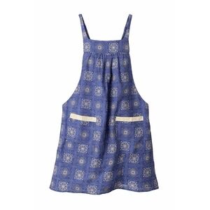 Vintage Handmade Pinafore Apron Blue Bandana Print Overhead Cottage Core Pockets